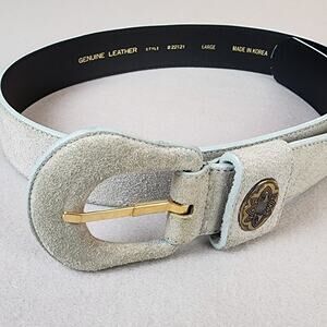 Light Gray Suede Belt Oval Buckle Genuine Leather Large
